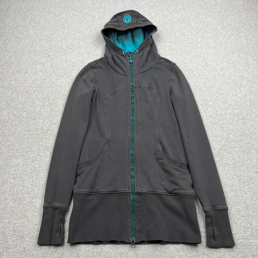 Lululemon Live Simply Jacket Womens 6* Gray Aztec Full Zip Hoodie Thumbholes Top